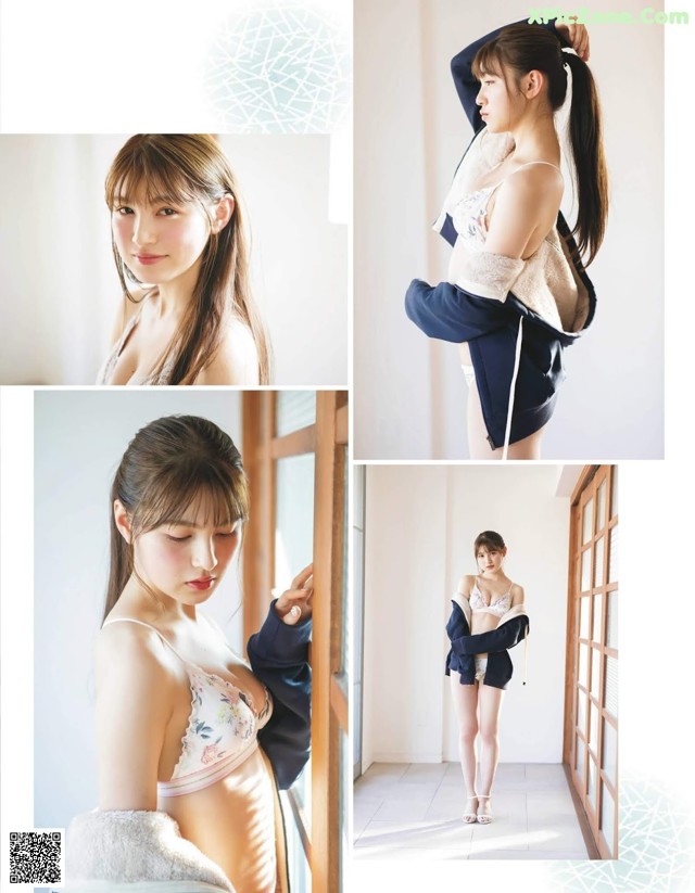 A collage of photos of a woman in lingerie.